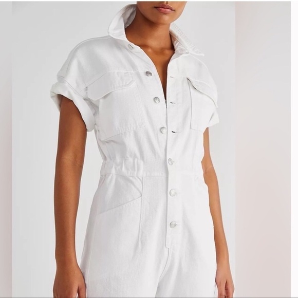 FREE People Marci button through denim jumpsuit in white size XS - Picture 5 of 17